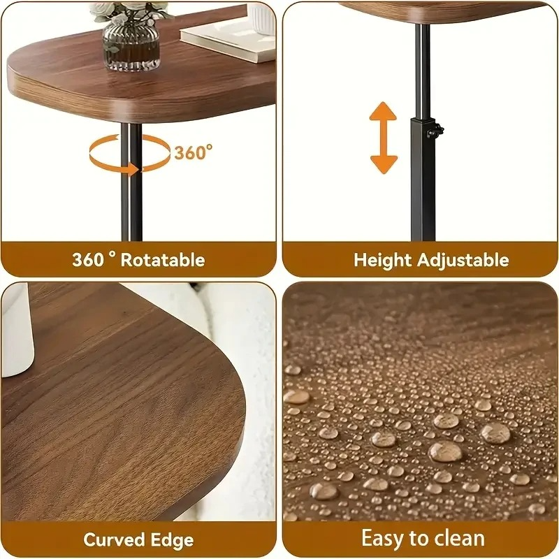 C-Shaped Sofa Side Table - Height-Adjustable