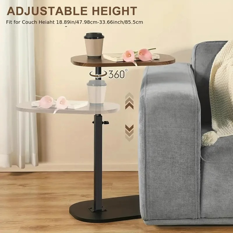 C-Shaped Sofa Side Table - Height-Adjustable