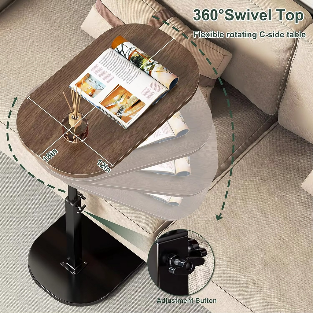 C-Shaped Sofa Side Table - Height-Adjustable
