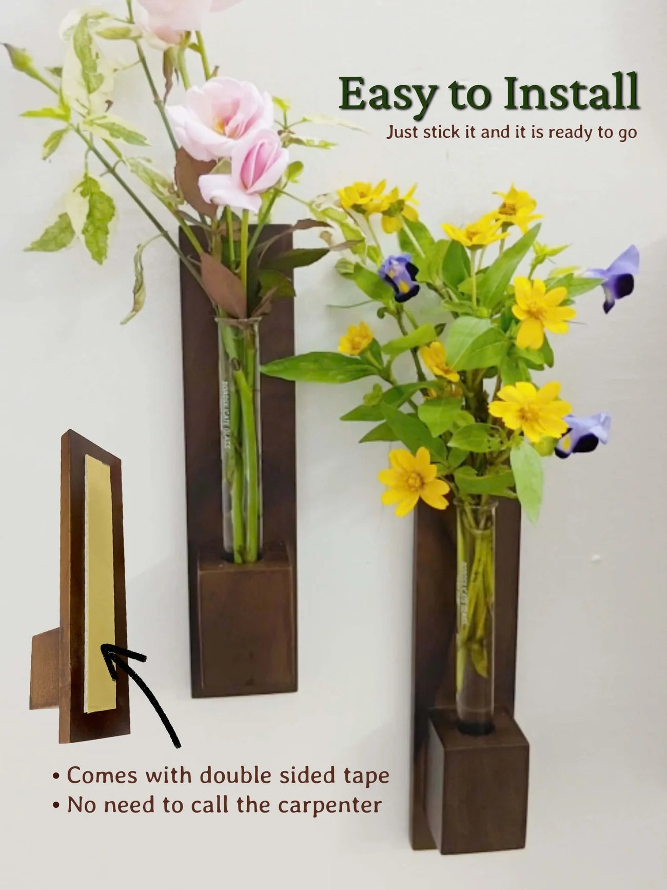 Wooden Test Tube Wall Planter – Set of 3